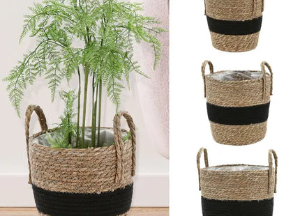 Cattail Pflanzkorb-Set, 3-teilig, Schwarz/Natur – Modernes Zuhause Zubehör TK Gruppe® Grosshandel 