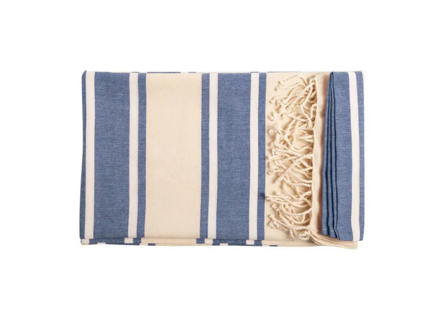 Yistal Strandtuch - Blau/Natur, Weiches und Saugfähiges Handtuch, Premium Strandzubehör TK Gruppe® Grosshandel 