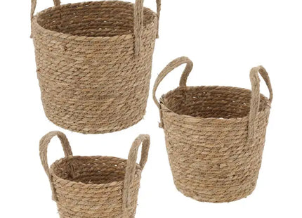 Naturfaser Aufbewahrungskörbe mit Tragegriffen, 3er Set, Umweltfreundlich TK Gruppe® Grosshandel 