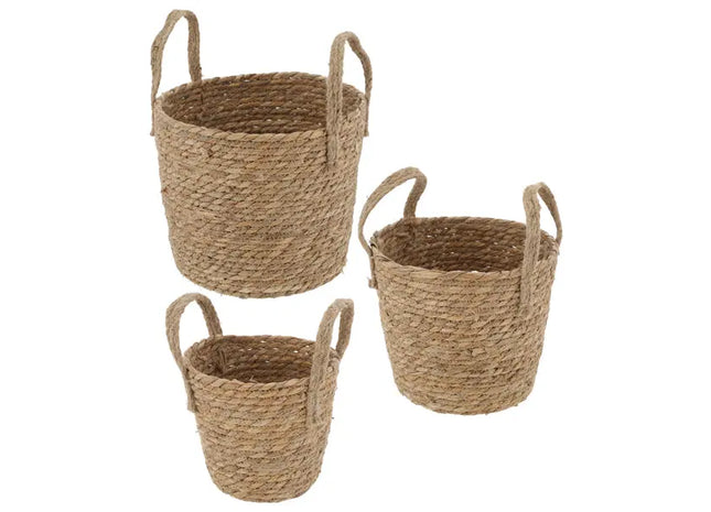 Naturfaser Aufbewahrungskörbe mit Tragegriffen, 3er Set, Umweltfreundlich TK Gruppe® Grosshandel 