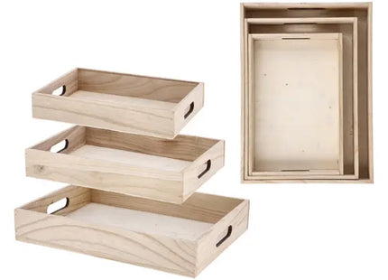 Naturholz Serviertabletts, 3er-Set, Maße 38x28cm - Rustikales Geschirr TK Gruppe® Grosshandel 