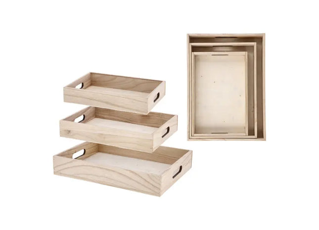 Naturholz Serviertabletts, 3er-Set, Maße 38x28cm - Rustikales Geschirr TK Gruppe® Grosshandel 