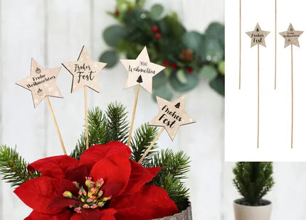 Naturholz Steck-Sterne, 29cm Hoch, 4er Set, Handgefertigt TK Gruppe® Grosshandel 