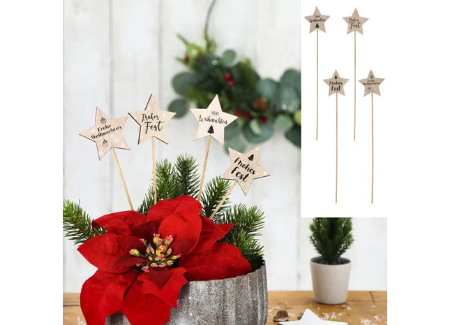 Naturholz Steck-Sterne, 29cm Hoch, 4er Set, Handgefertigt TK Gruppe® Grosshandel 