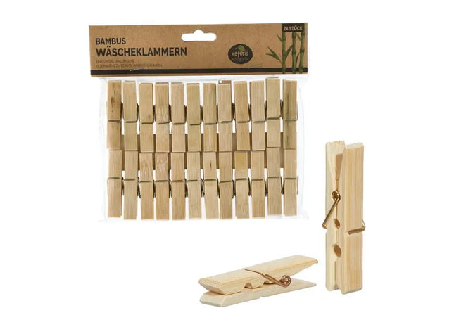 Natürliche Bambus Wäscheklammern, Umweltfreundlich, 24er Set, Robust TK Gruppe® Grosshandel 