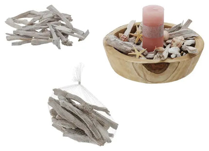 Natürliche Holzstücke im Netz, Dekoratives Bastelmaterial, ca. 500g TK Gruppe® Grosshandel 