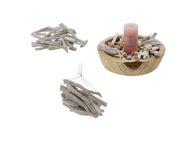 Natürliche Holzstücke im Netz, Dekoratives Bastelmaterial, ca. 500g TK Gruppe® Grosshandel 