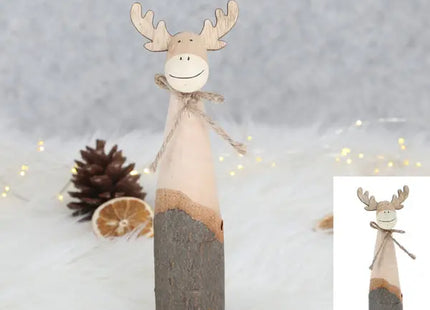 Natürliches Rentier aus Holz und Baumrinde, 25 cm – Ökologische Weihnachtsdeko TK Gruppe® Grosshandel 