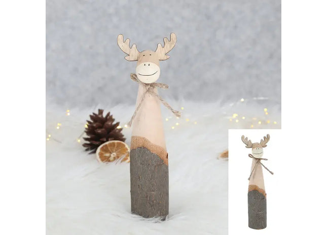 Natürliches Rentier aus Holz und Baumrinde, 25 cm – Ökologische Weihnachtsdeko TK Gruppe® Grosshandel 