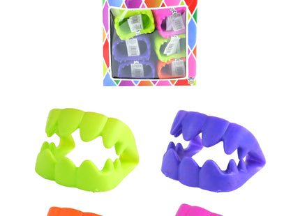 Neon Zähne, 4Er-Set, Verschiedene Farben - Lustiges Kostümzubehör Für Partys & Veranstaltungen TK Gruppe® Grosshandel 