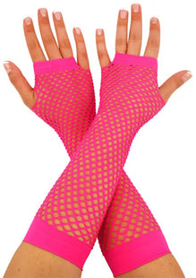 Neonpinke Lange Netz-Handschuhe – Verfügbares Partyzubehör TK Gruppe® Grosshandel 