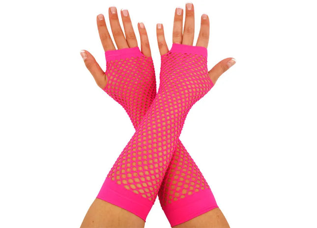 Neonpinke Lange Netz-Handschuhe – Verfügbares Partyzubehör TK Gruppe® Grosshandel 