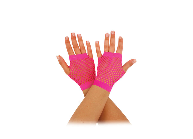 Neonrosa Kurze Fischnetz Handschuhe - Trendiges Party-Accessoire TK Gruppe® Grosshandel 