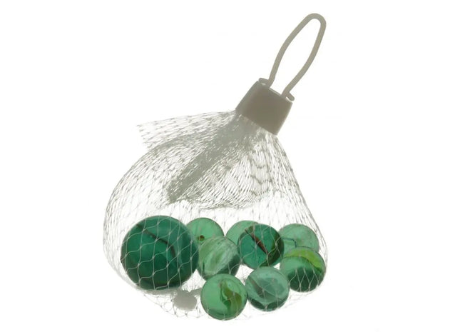 Netz mit 11 Murmeln: 10 kleine, 1 große. TK Gruppe® Grosshandel 