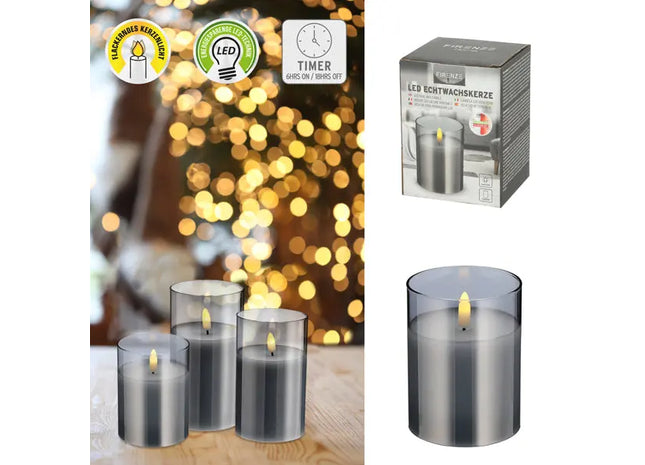 New Flame Kleine LED Echtwachskerze im Glas, 7,5x10cm – Behagliches Licht TK Gruppe® Grosshandel 