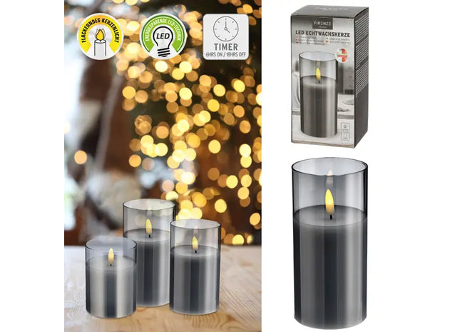 New Flame LED Echtwachskerze im Glas, Groß, 7,5x15cm – Stilvolle Beleuchtung TK Gruppe® Grosshandel 