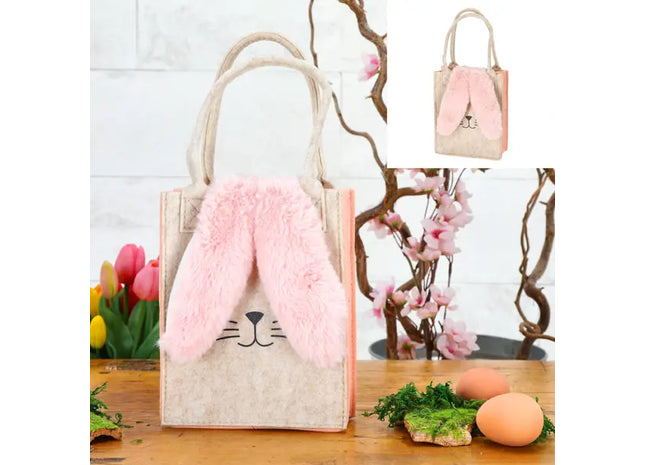 Niedliche Filztasche - Hase mit Plüschohren, ca. 20cm Höhe | Charmante Oster-Geschenktasche TK Gruppe® Grosshandel 