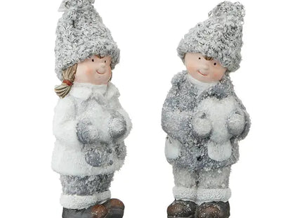 Niedliche Winterkinder-Figuren, Set aus 2, klein, ca. 15 cm hoch - Festliche Weihnachtsdekoration TK Gruppe® Grosshandel 