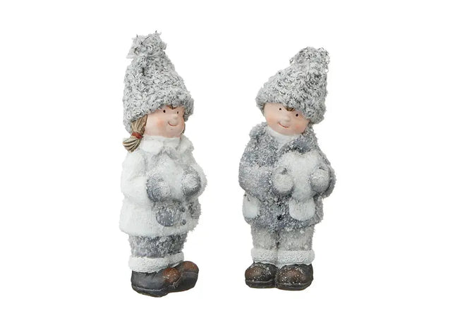 Niedliche Winterkinder-Figuren, Set aus 2, klein, ca. 15 cm hoch - Festliche Weihnachtsdekoration TK Gruppe® Grosshandel 