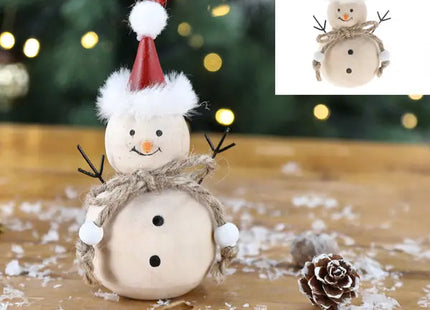 Niedlicher Holz-Schneemann, Dekorativ, 12 cm Höhe, Weihnachtsfigur TK Gruppe® Grosshandel 