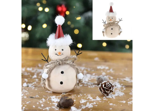 Niedlicher Holz-Schneemann, Dekorativ, 12 cm Höhe, Weihnachtsfigur TK Gruppe® Grosshandel 