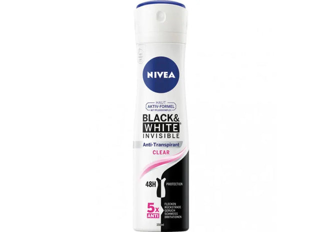 Nivea Black & White Invisible Clear Deo Spray, 150ml - Unsichtbarer Fleckenschutz TK Gruppe® Grosshandel 