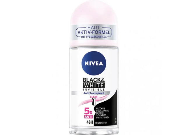 Nivea Black&White Invisible Clear Roll-On Deo, 50ml: Unsichtbarer Schutz TK Gruppe® Grosshandel 