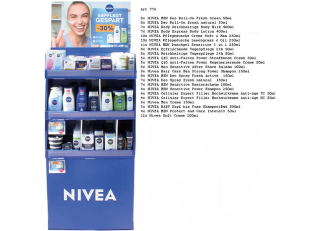 Nivea Topseller 2023 im 166er Display - Präsentation der beliebtesten Produkte TK Gruppe® Grosshandel 