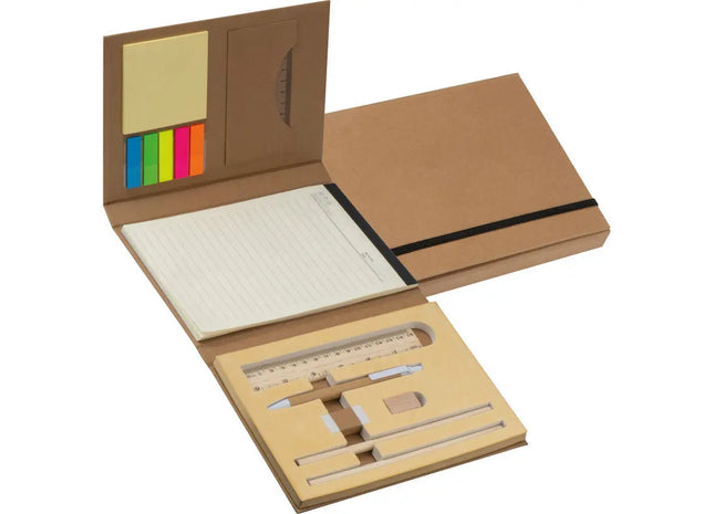 Notizmappe mit Lineal, Notizblock und Haftnotizen – edel braun TK Gruppe® Grosshandel 