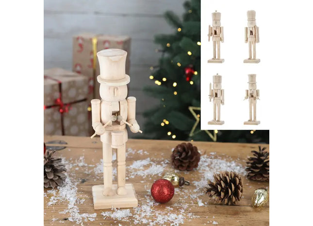 Nussknacker Naturholz, 4er-Set, Mittel, ca. 25cm Höhe - Klassische Weihnachtsdekoration TK Gruppe® Grosshandel 