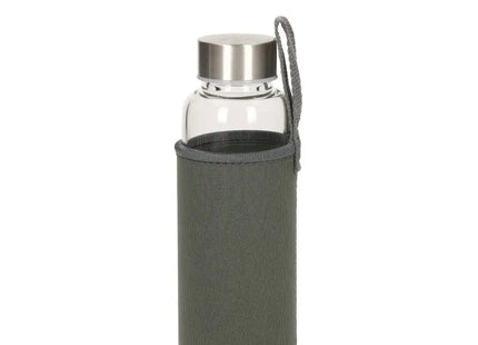 OCEAN Glasflasche mit 360 ml - Transparente Flasche mit grauer Hülle, perfekt für unterwegs TK Gruppe® Grosshandel 