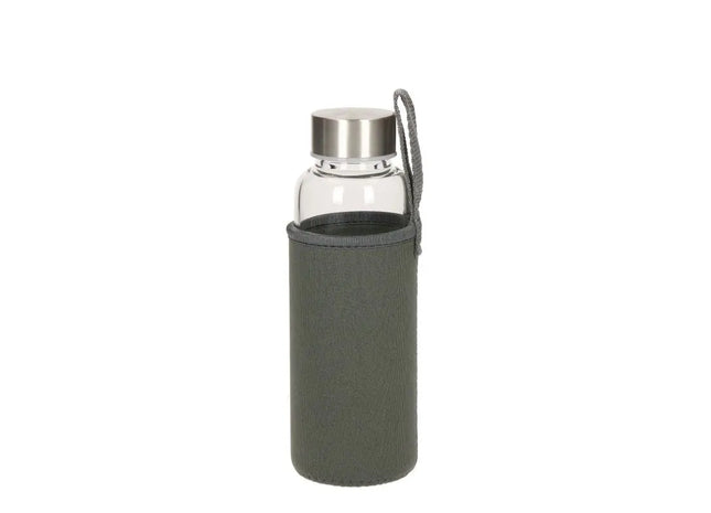 OCEAN Glasflasche mit 360 ml - Transparente Flasche mit grauer Hülle, perfekt für unterwegs TK Gruppe® Grosshandel 