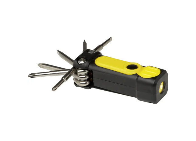 Octo 8-in-1 Schraubenzieher-Set aus recyceltem RCS Kunststoff mit Taschenlampe - Gelb Umweltfreundliches Multifunktionswerkzeug TK Gruppe® Grosshandel 