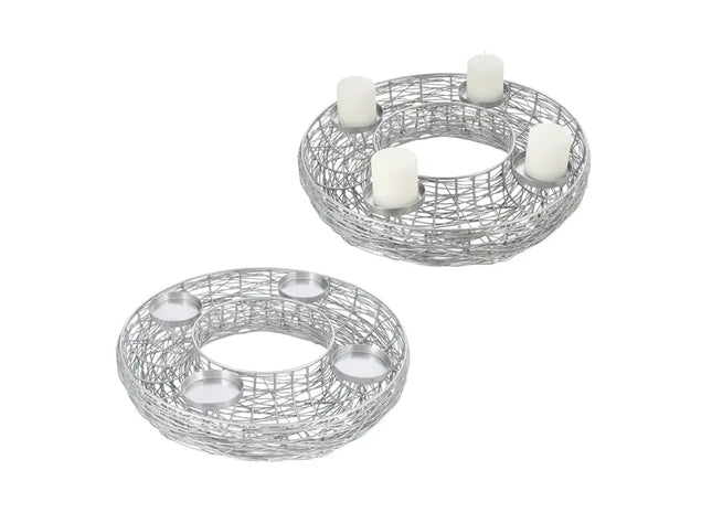 Offener Adventskranz aus silbernen Fäden, Durchmesser 42 cm - Moderner Festtagsschmuck TK Gruppe® Grosshandel 