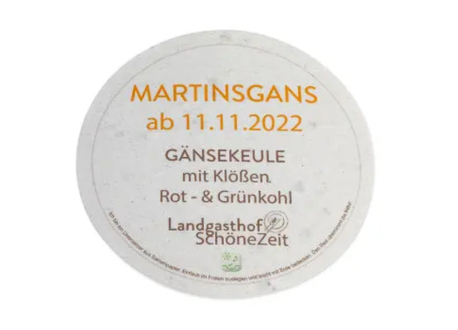 Öko-freundlicher Samenpapier Bierdeckel, Rund – Bedruckt & Biologisch abbaubar TK Gruppe® Grosshandel 