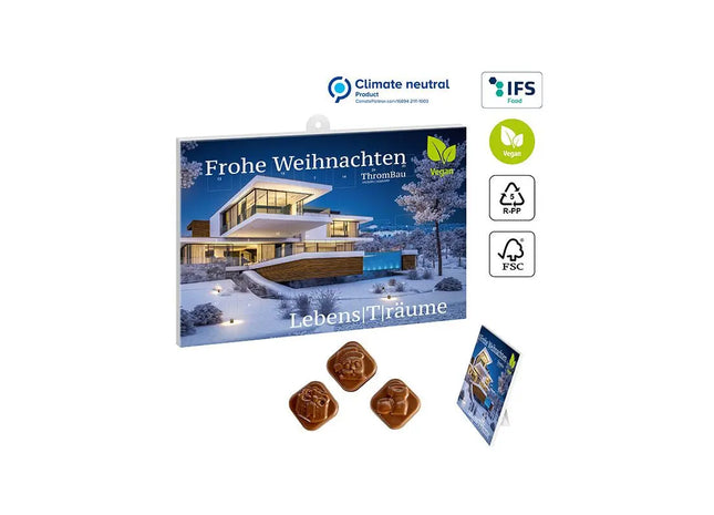 Öko-freundlicher veganer Classic-Schoko-Adventskalender, bedruckbar TK Gruppe® Grosshandel 