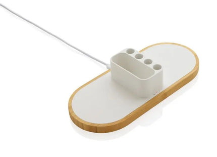 Ontario 10W Doppel-Ladegerät aus Bambus & RCS recyceltem Kunststoff - Weiß Umweltfreundlich TK Gruppe® Grosshandel 