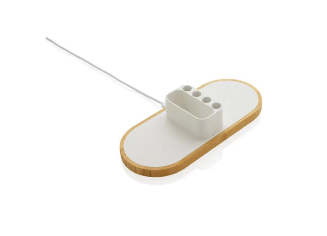 Ontario 10W Doppel-Ladegerät aus Bambus & RCS recyceltem Kunststoff - Weiß Umweltfreundlich TK Gruppe® Grosshandel 