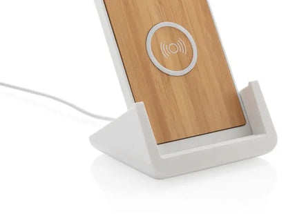 Ontario 10W Ständer aus Bambus & RCS recyceltem Kunststoff - Weiß Umweltfreundlicher Ladehalter TK Gruppe® Grosshandel 