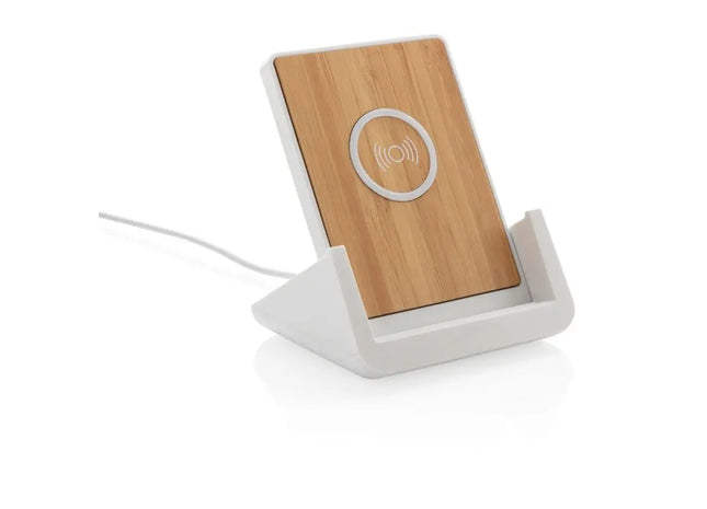 Ontario 10W Ständer aus Bambus & RCS recyceltem Kunststoff - Weiß Umweltfreundlicher Ladehalter TK Gruppe® Grosshandel 