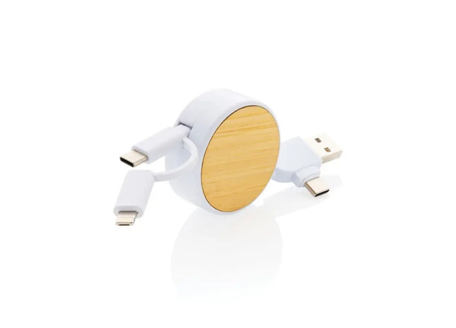 Ontario ausziehbares 6-in-1 Kabel aus RCS recyceltem Kunststoff - Weiß TK Gruppe® Grosshandel 