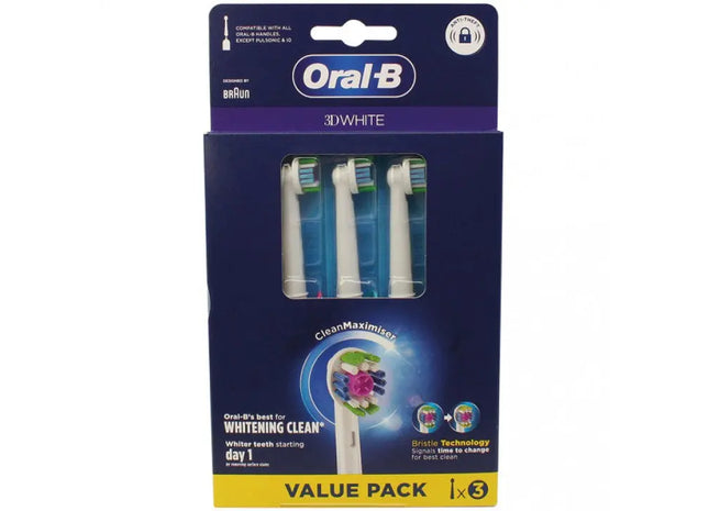 Oral B Bürstenköpfe 3D Weiß, 3er-Set – Strahlendes Lächeln, Tiefenreinigung TK Gruppe® Grosshandel 