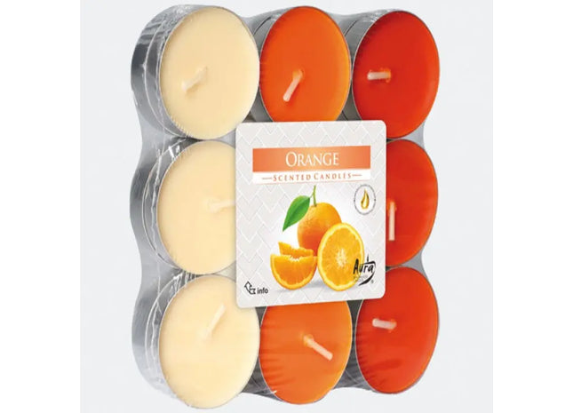 Orangen-Duft-Teelichter, 18er-Pack in effizienter Blockverpackung – Perfekt für belebende Atmosphäre TK Gruppe® Grosshandel 