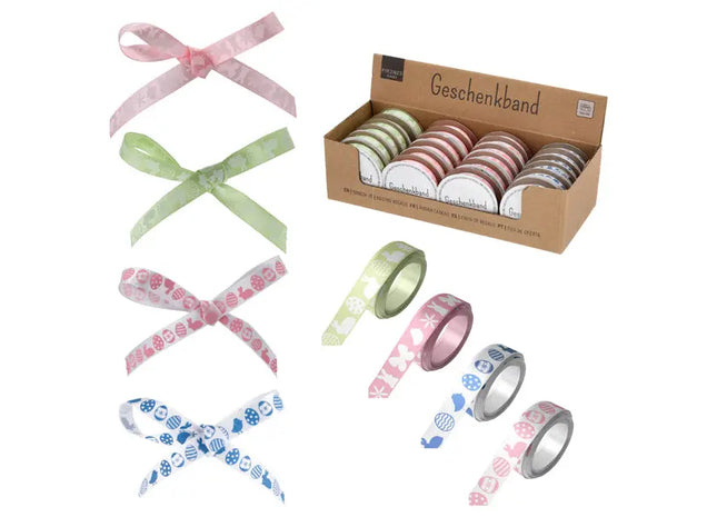 Oster-Geschenkbänder-Set, 4 Stück, 1 cm x 5 m - Bunte Verpackungslösung TK Gruppe® Grosshandel 