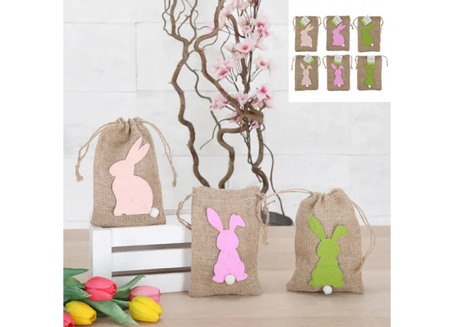 Oster-Geschenkbeutel aus Jute, 6er-Set - Niedliche Säckchen 12x17,5cm TK Gruppe® Grosshandel 