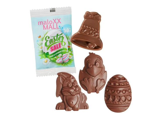 Oster-Schokoladenfiguren in klassischer Folie mit individuellem Druck TK Gruppe® Grosshandel 