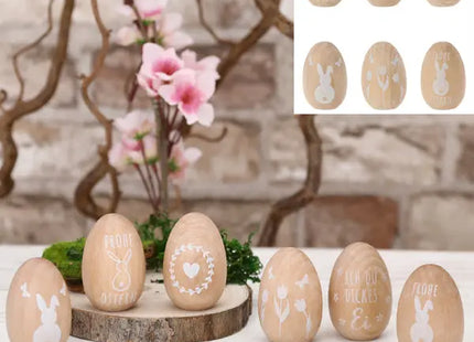 Osterei aus Holz, 6er-Set, 6cm Höhe – Stilvolle Osterdeko | Moderne Holzei-Ornamente TK Gruppe® Grosshandel 