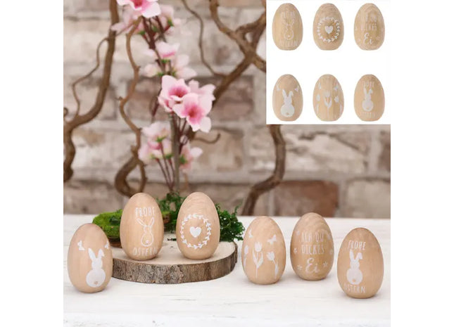 Osterei aus Holz, 6er-Set, 6cm Höhe – Stilvolle Osterdeko | Moderne Holzei-Ornamente TK Gruppe® Grosshandel 