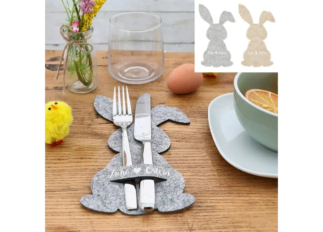 Osterhasen Besteckhalter aus Filz, 2er-Set - Dekorative Tischaccessoires TK Gruppe® Grosshandel 