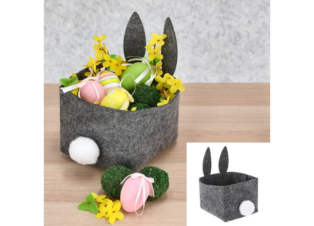 Osterkorb aus Filz mit Hasenohren grau – Stilvolle Feiertagsdeko | Moderner Filz-Osterkorb TK Gruppe® Grosshandel 